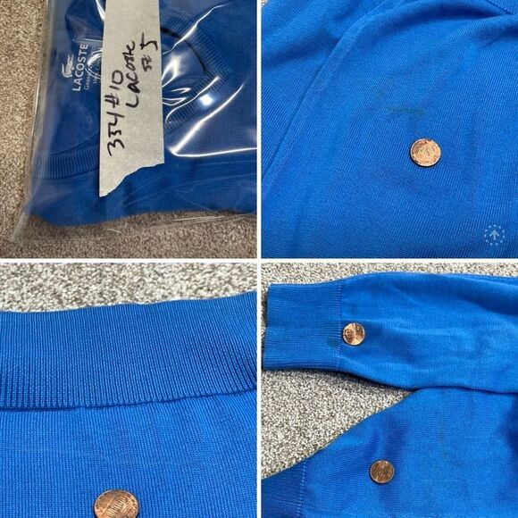 Lacoste mens v-neck pullover sweater sz 5 blue long sleeve (flaws) - Picture 9 of 12